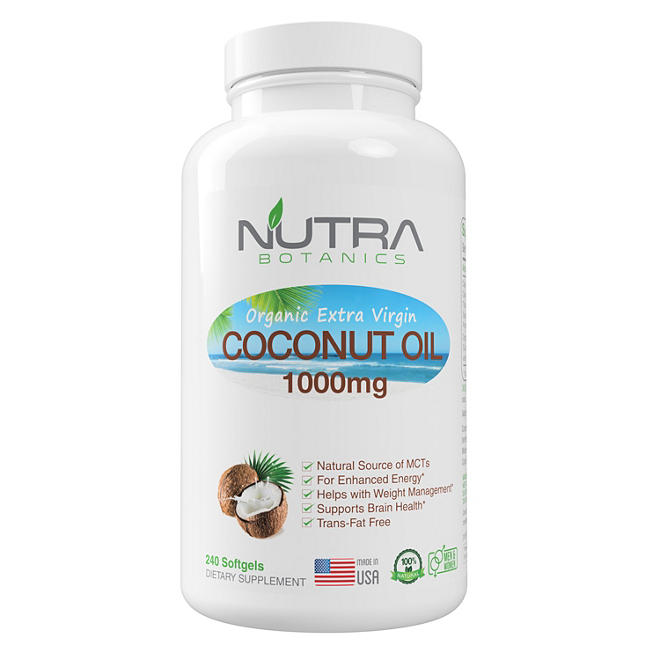 Nutra Botanics Organic Coconut Oil 1000mg Softgels 240 ct.