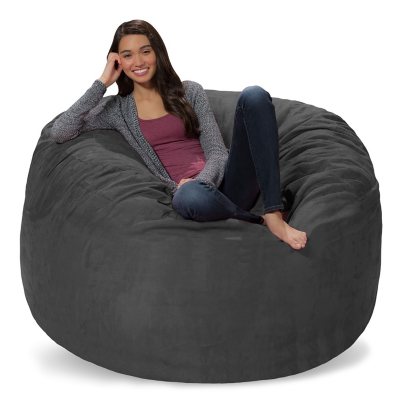 Comfy Sacks Memory Foam Bean Bag Chair, Black Micro Suede