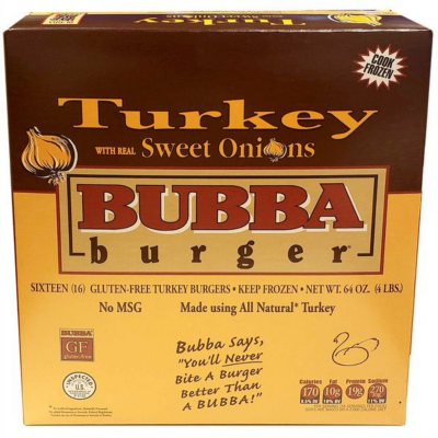 Bubba Burger Sweet Onions Gluten-Free Turkey Burgers, 8 count, 32 oz