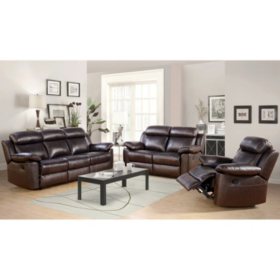 Manhattan Top Grain Leather Living Room 3 Piece Set Sam S Club