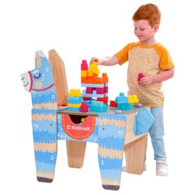 KidKraft Llama Pinata Building Bricks Table with 50 Blocks