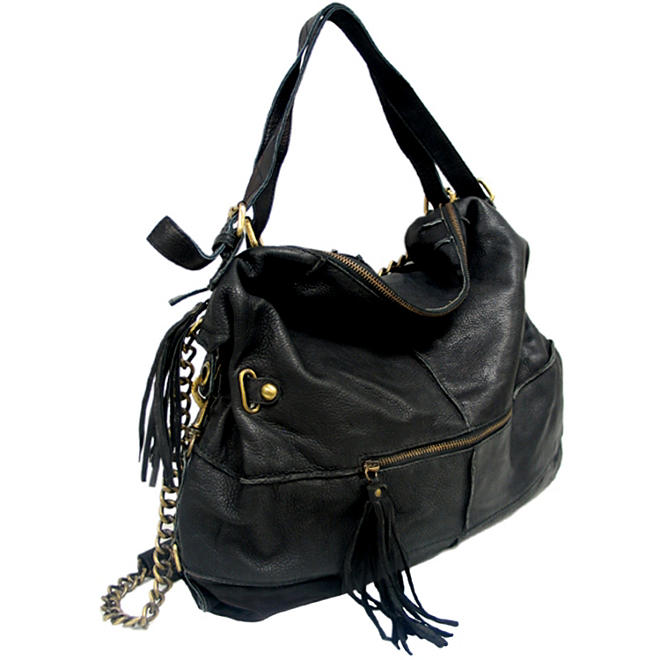 Marco Avane Soft Leather Chain Hobo Bag in Black 