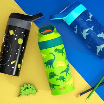 Zak Designs 14oz Recycled Stainless Steel Vacuum Insulated Kids' Water Bottle 'Woodlands