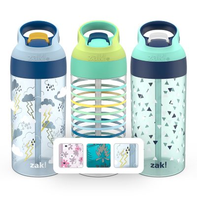 Zak Designs 17.5-oz. Tritan Water Bottle 3-Pack Set Reuseable Plastic with One-Touch Lid, Silicone Spout with Cover (Assorted Colors)