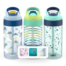 Zak Designs 17.5-oz. Tritan Water Bottle 3-Pack Set Reuseable Plastic with One-Touch Lid, Silicone Spout with Cover (Assorted Colors)