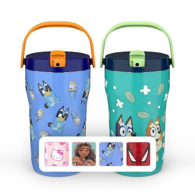 Zak Designs 14-oz. Stainless Steel Double Wall Sutton Grip Tumbler for Kids, 2-Piece Set, Assorted Characters