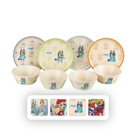 Zak Designs 8-Piece Bamboo Melamine Kids Dinnerware Set, Choose Character