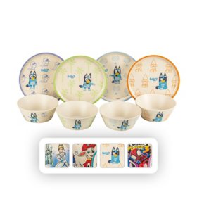 Zak Designs 8-Piece Bamboo Melamine Kids Dinnerware Set (Assorted Colors)