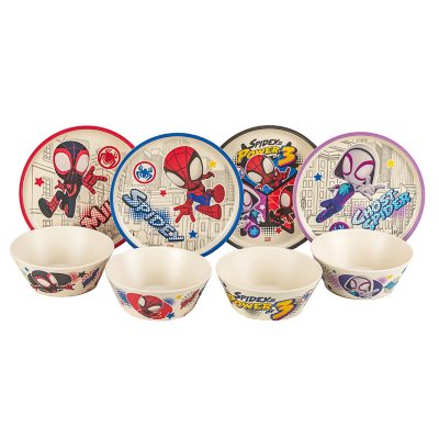 Zak Designs 8-Piece Bamboo Melamine Kids Dinnerware Set, Choose Character