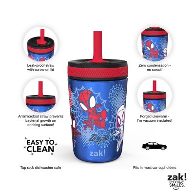 Zak Designs 12-oz. Stainless Steel Double-Wall Tumbler for Kids with Straw, 2-Piece Set, Choose Character