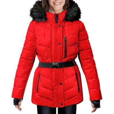 warehouse long belted padded coat