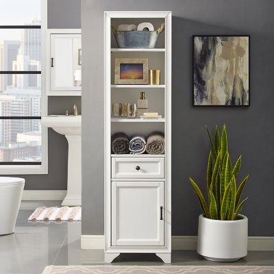 Bathroom Tall Corner Cabinet with Doors and Adjustable Shelves,Grey - Wood Finish