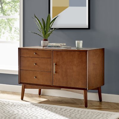 Crosley mid century style media on sale console sideboard records turntable cabinet mahogany