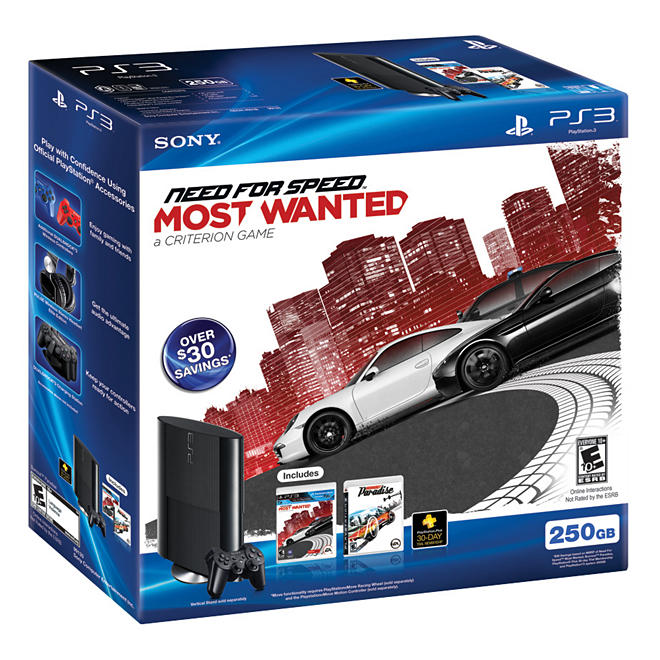 PS3 250GB Console Value Bundle w/ Burnout Paradise and Need For Speed: Most Wanted 