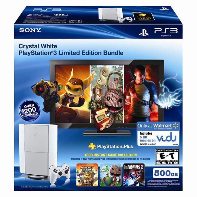 Exclusive PS3 500GB Console Classic White with PSN Plus and VUDU 