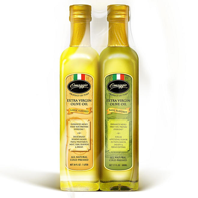 Omaggio Garlic and Basil Flavored Extra Virgin Olive Oil - 500mL - 2 ct.