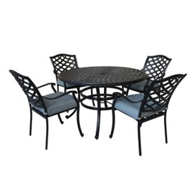 Espresso Brown Aluminum 5-Piece Round Dining Set With 4 Arm Chairs