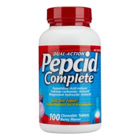 Pepcid Complete Dual Action Acid Reducer Chewable Tablets, Berry 100 ct.