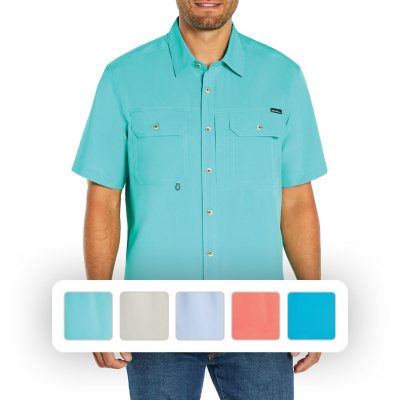 Eddie Bauer Men's Tech Woven Short Sleeved Shirt Starling Turquoise L