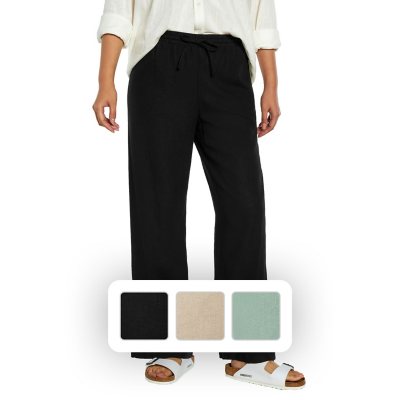 Mid-Rise Wide-Leg Linen-Blend Pull-On Pants for Women