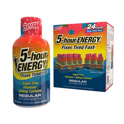 How much sugar is in a 5 hour energy drink 5 Hour Energy Shot Regular Strength Berry 1 93 Oz 24 Pk Sam S Club