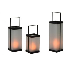 Glass Lanterns with Candles, Set of 3