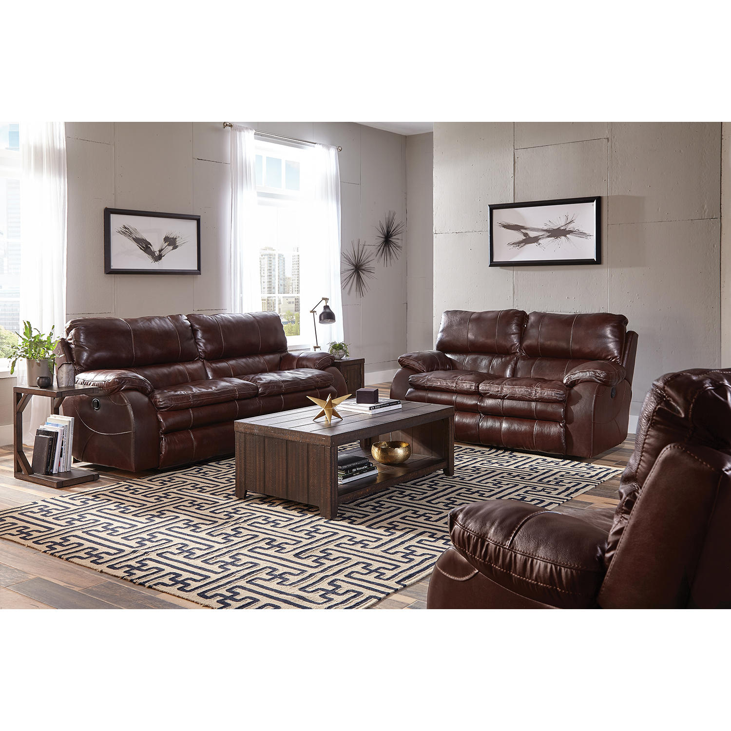 Kensington Top-Grain Leather Lay Flat 3 Piece Reclining Sofa Set