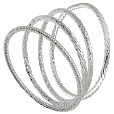 Sterling Silver Bangle Bracelets - Set of 4, Assorted Styles