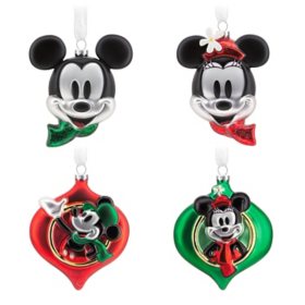 Hallmark Disney Mickey and Minnie Blown Glass Christmas Ornaments, Set of 4