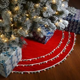48" General Store Collection Red Velvet Tree Skirt with Pom Poms