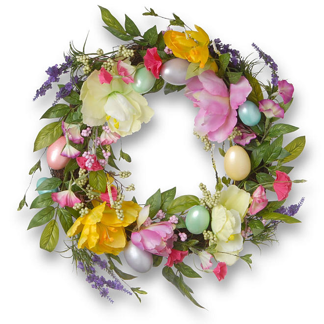 20" Easter Eggs and Tulips Wreath