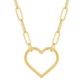 14K Yellow Gold Open Heart on Paperclip Chain