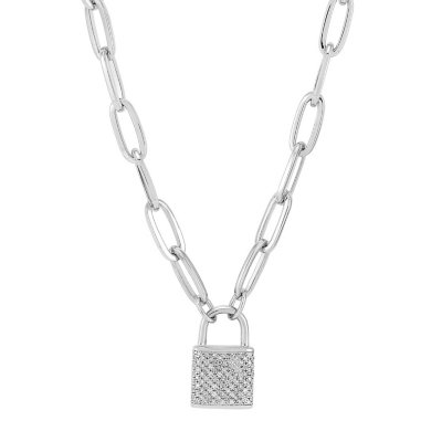 Sterling Silver Padlock Paperclip Necklace