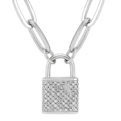 Diamond Lock Pendant Paperclip Necklace