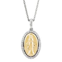 .25CT. TW. Virgin Mary Diamond Pendant in Sterling Silver and 14K Yellow Gold