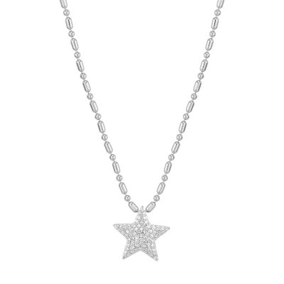 Star Flower Blossom Diamond Pendant Necklace Silver Medium Star