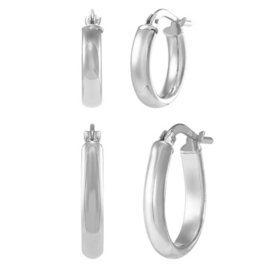 14K Gold Oval and Round Hoop Earring Set