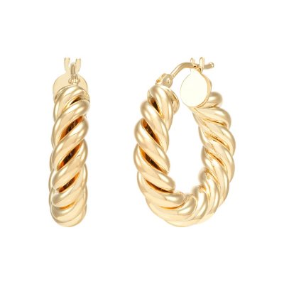 14K Italian Yellow Gold Twisted Tube Hoop Earrings - Sam's Club