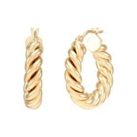 14K Italian Yellow Gold Twisted Tube Hoop Earrings