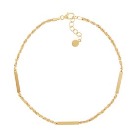 2.5mm Solid  DC Rope Anklet with Polished Elements in 14K Gold