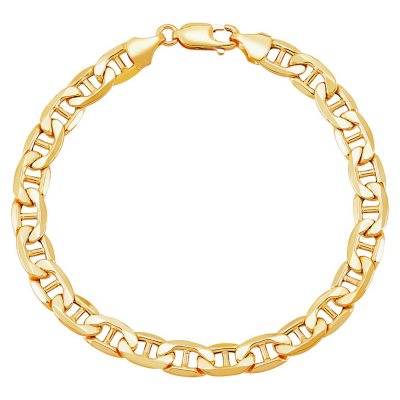 Italian 14K Yellow Gold Hollow Heavy Beveled Mariner Link Bracelet ...