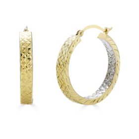 14K Two-Tone Diamond Cut Hoop Earrings