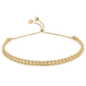 14K Yellow Gold Kissing Hearts Bolo Bracelet