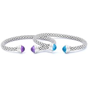 Italian Sterling Silver Amethyst & Treated Blue Topaz Bangle Set