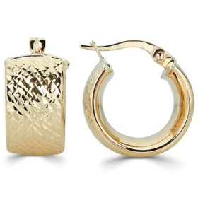 14K Gold Diamond-Cut Huggie Hoop Earrings, 9mm X 10mm