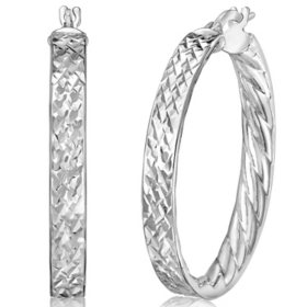 Diamond Cut Hoop Earrings in 14K White Gold