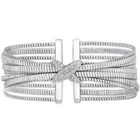 0.32 CT. T.W. Italian Sterling Silver MultiRow Tubogas X Cuff Bracelet
