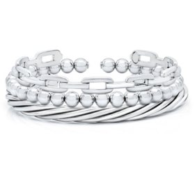 Italian Sterling Silver 3-Piece Polished Bangle Set	