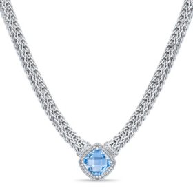 Blue Topaz Necklace, Italian Sterling Silver		