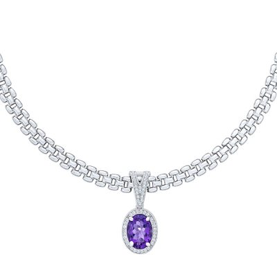 Amethyst & White Topaz Panther Necklace, 18